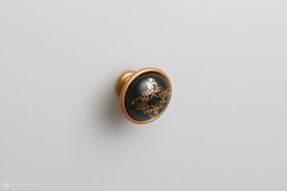 New Deco мебельная ручка-кнопка диаметр 35 мм золото матовое и черная матовая керамика с золотым рисунком