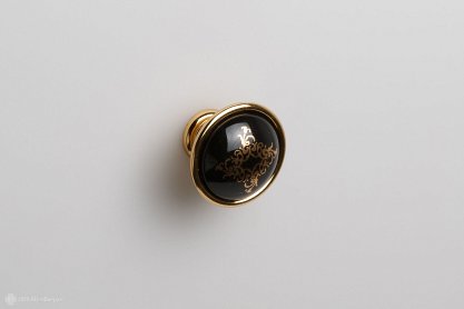 New Deco мебельная ручка-кнопка диаметр 40 мм золото и черная керамика с рисунком