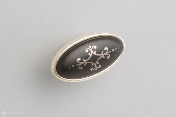 Grace ручка кнопка восточное серебро и черная матовая керамика с платиновым орнаментом армония