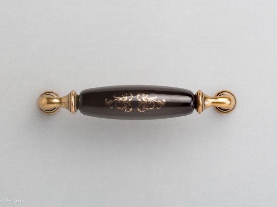 New Deco мебельная ручка-скоба 128 мм состаренное золото и черная керамика с рисунком