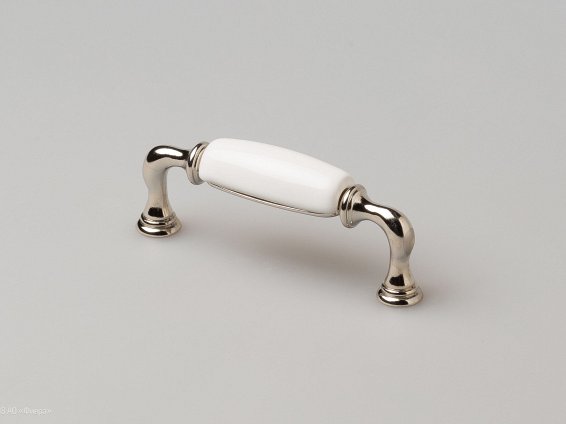 New Deco мебельная ручка-скоба 96 мм никель глянцевый и белая керамика