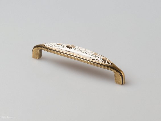 Cosmopolitan мебельная ручка-скоба 128 мм состаренное золото с кремовой керамической вставкой с цветочным орнаментом