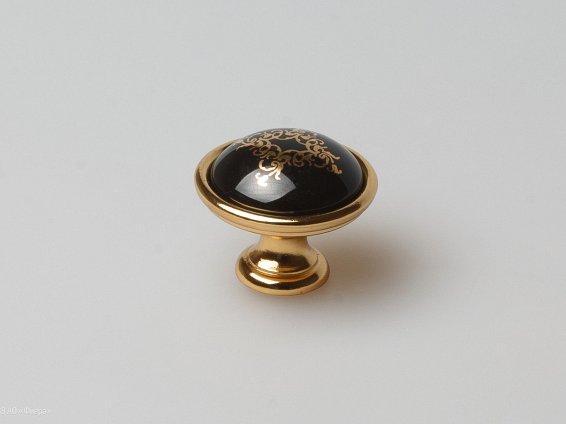 New Deco мебельная ручка-кнопка диаметр 40 мм золото и черная керамика с рисунком